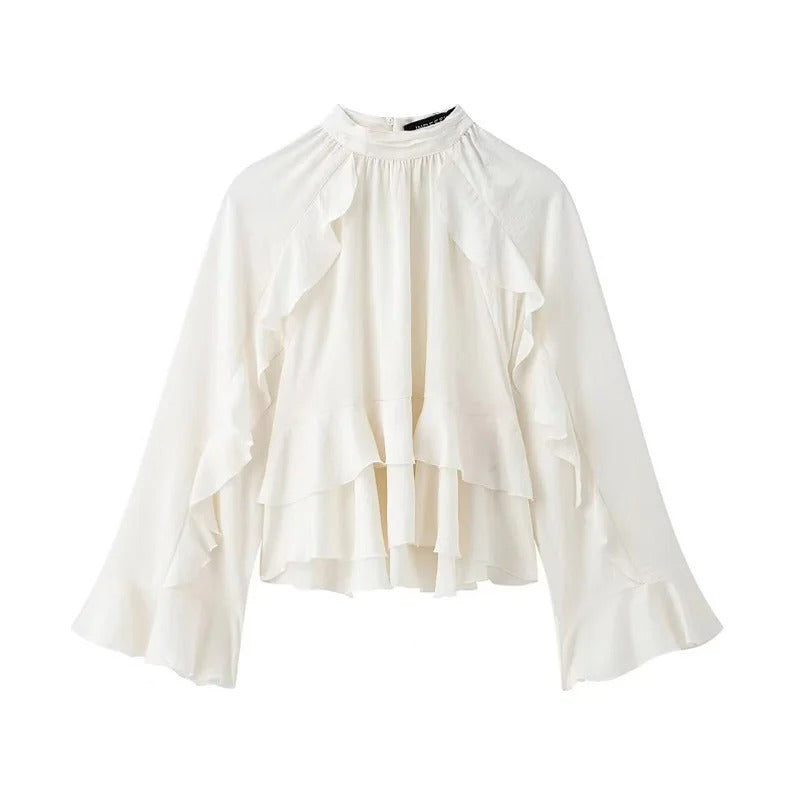 Women's Autumn Satin Top With Ruffle Sleeves