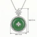 925 Sterling Silver Elegant Round Green Jade and Diamond Pendant Necklace with Floral Accents