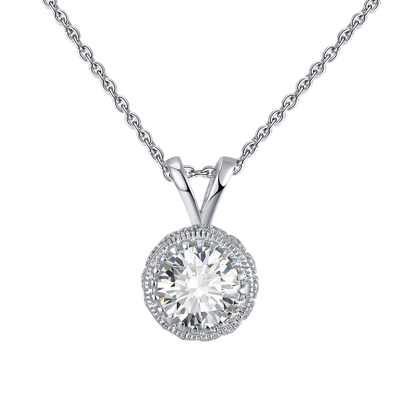 925 Sterling Silver Elegant Solitaire CZ Halo Pendant Necklace in White Gold