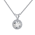 925 Sterling Silver Elegant Solitaire CZ Halo Pendant Necklace in White Gold