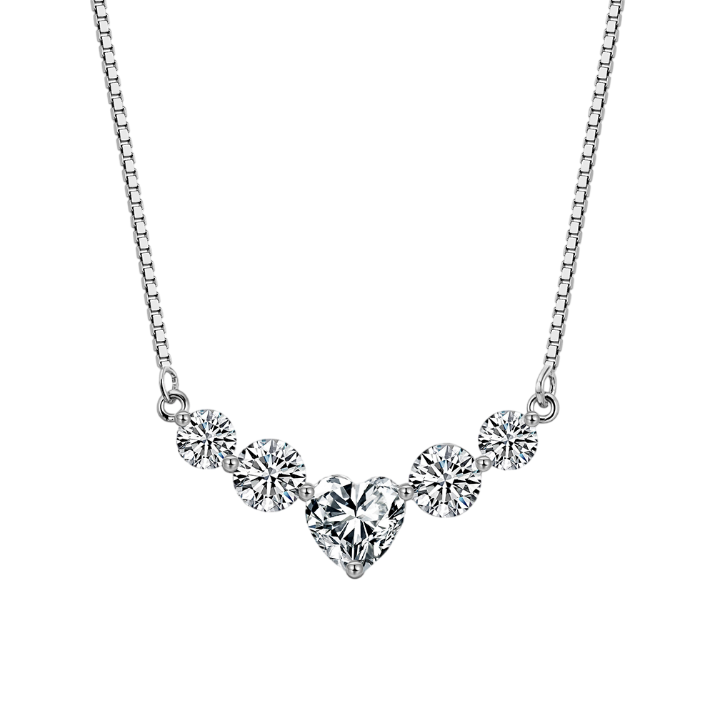 925 Sterling Silver Elegant CZ Necklace with Heart-Shaped Centerpiece on  Chain
