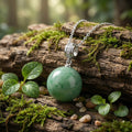925 Sterling Silver Elegant Green Jade Round Sphere Pendant Necklace with Gemstone-Encrusted Bail
