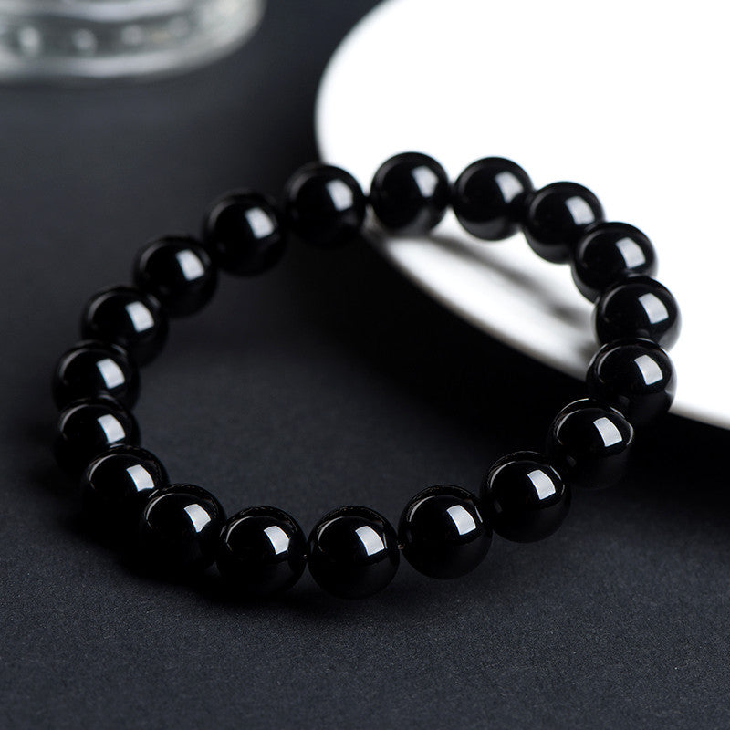 Crystal Natural Black Obsidian Round Bead Bracelet