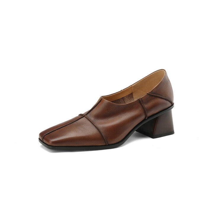 Retro Casual Women's All-leather Chunky Heel