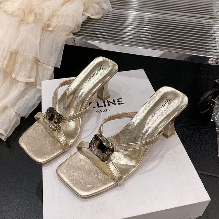 Square Headed Flat Slippers, Fashionable Slippers, Women's Low Heeled One-piece Cool Slippers
