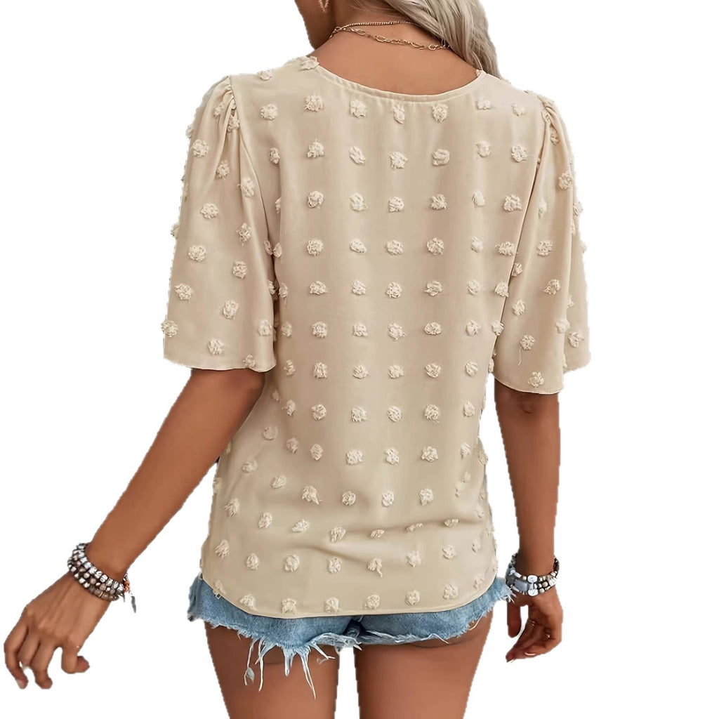 Women's V-Neck Lace-trimmed Short-sleeve Casual Top