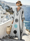 Female Digital Printed V-neck Five Quarter Sleeve Dress