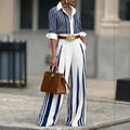 Striped Shirt And Vertical-striped Wide-leg Pants Set