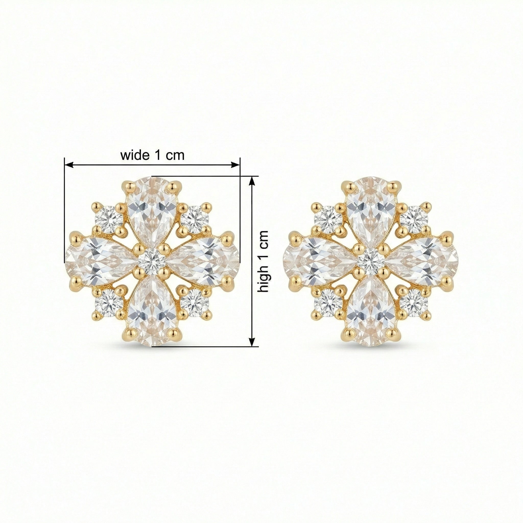 925 Sterling Silver Radiant Floral Motif Studs Featuring Pear and Round Brilliant Cut Gemstones in Gilded Setting