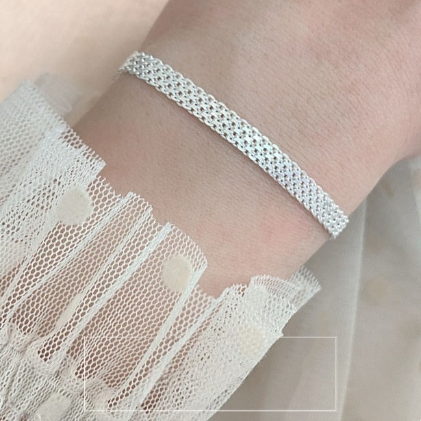 925 Sterling Silver Wide Braided Shimmering Bracelet For Women