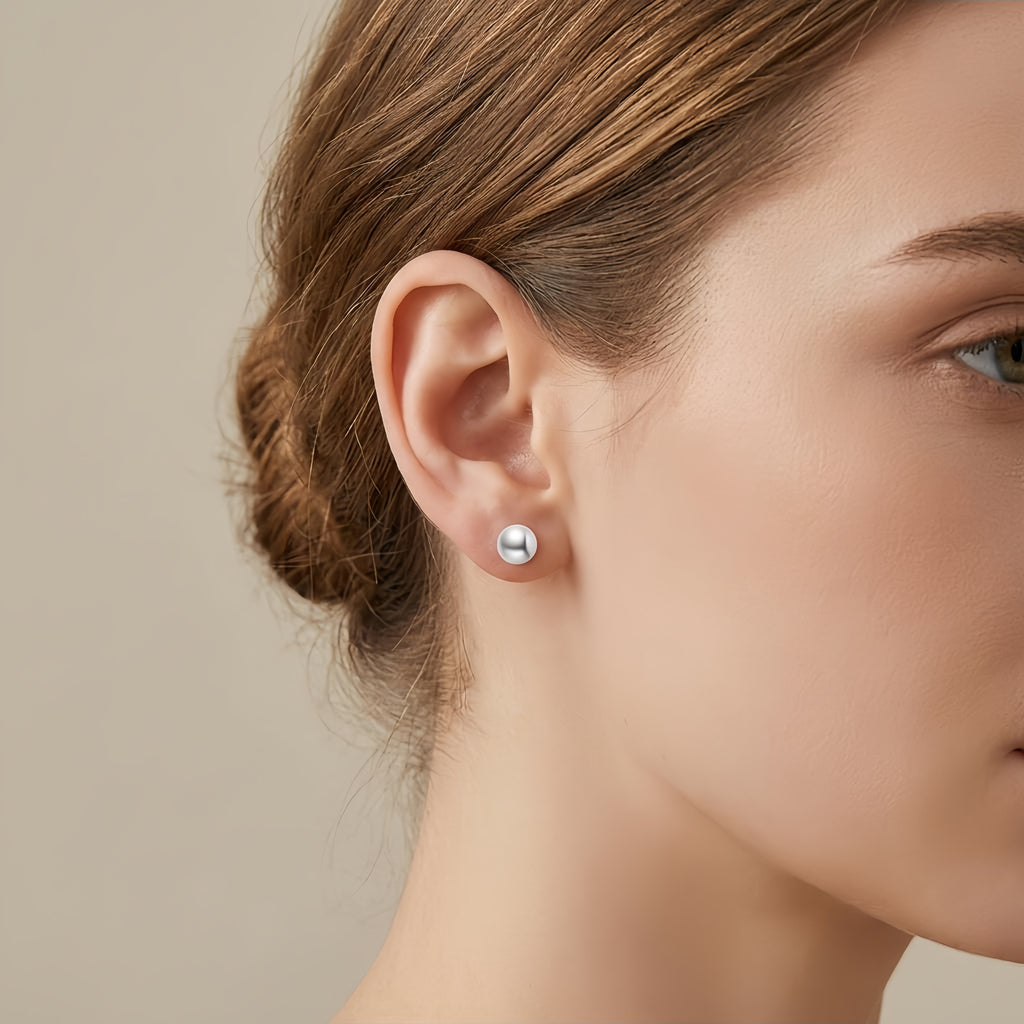 925 Sterling Silver Classic Pearl Stud Earrings in Sterling  | Timeless Elegance