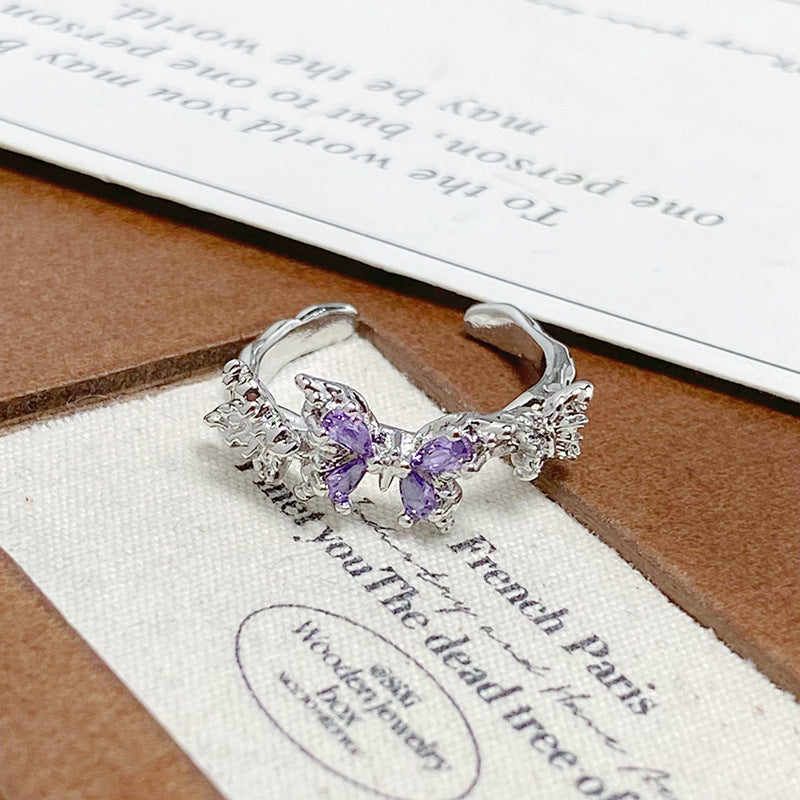 Super Sparkly Purple Zircon Floral Ring, Full Paved Craft, Luxury High-grade Adjustable Ladies Ring