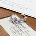 Super Sparkly Purple Zircon Floral Ring, Full Paved Craft, Luxury High-grade Adjustable Ladies Ring