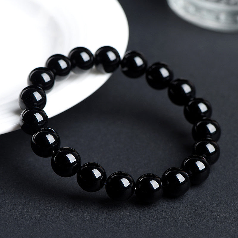 Crystal Natural Black Obsidian Round Bead Bracelet