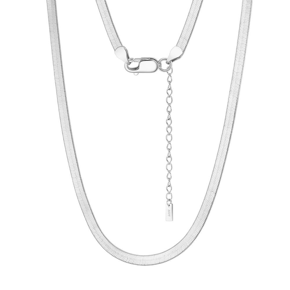 925 Sterling Silver Sterling  Herringbone Chain Necklace with Lobster Clasp and Adjustable Extension