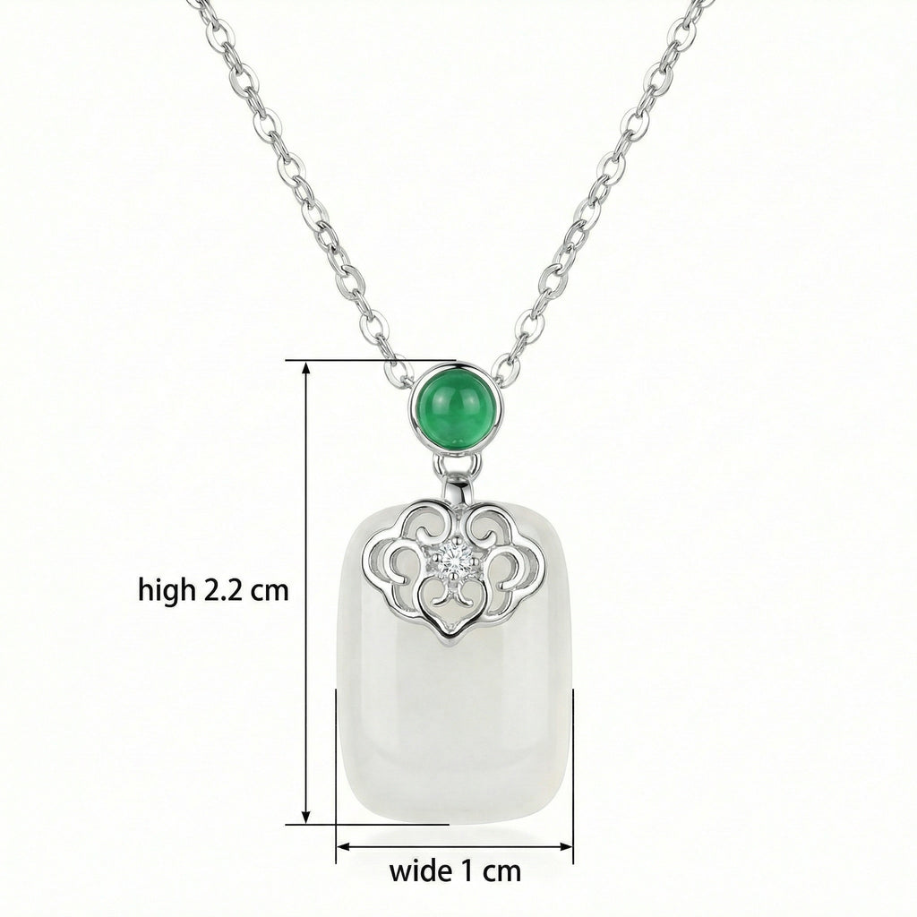 925 Sterling Silver Elegant White Jade and Green Gemstone Filigree Pendant Necklace in Sterling Silver